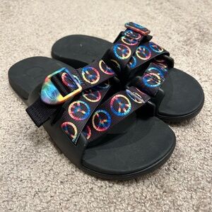 Chaco Black Sandals with Multicolor Peace Signs